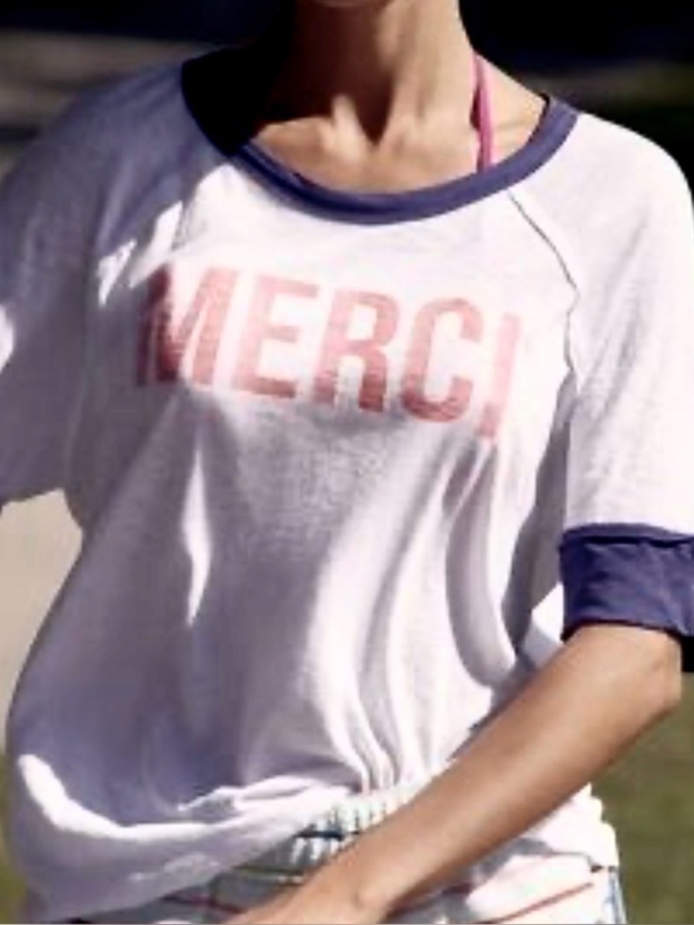 Anthropologie Sundry Merci Tee light pink and navy blue size S